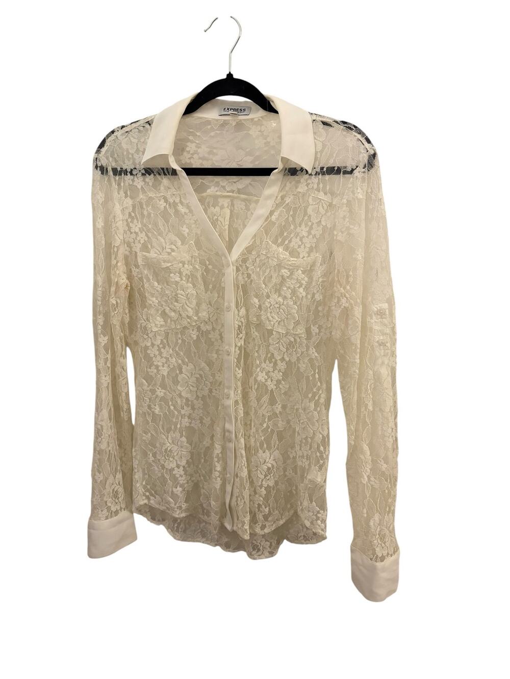 Express The Portofino Shirt M Ivory lace Button Up Blouse Fairy Coquette Cottage